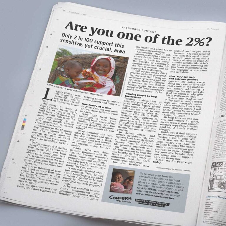 Newspaper advertorial for Concern Worldwide