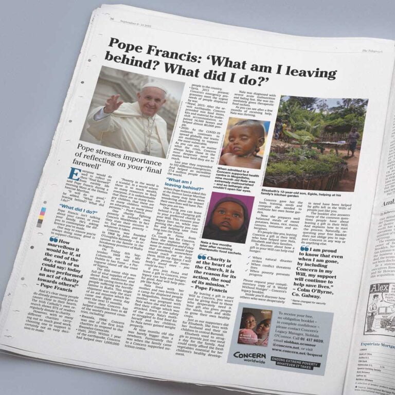 Newspaper advertorial for Concern Worldwide