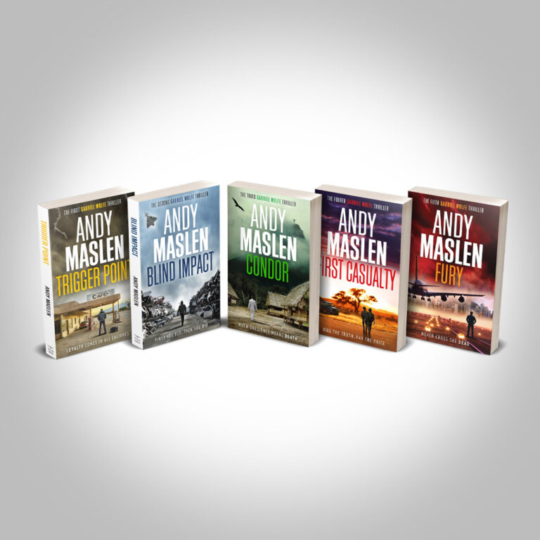 Cover designs for Andy Maslen's Gabriel Wolfe thriller series