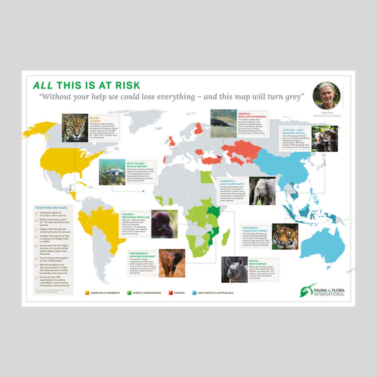 An environmental map showing endangered species worldwide
