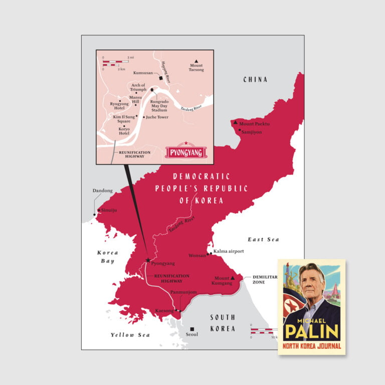 Two-colour map for Michael Palin's 'North Korea Journal'