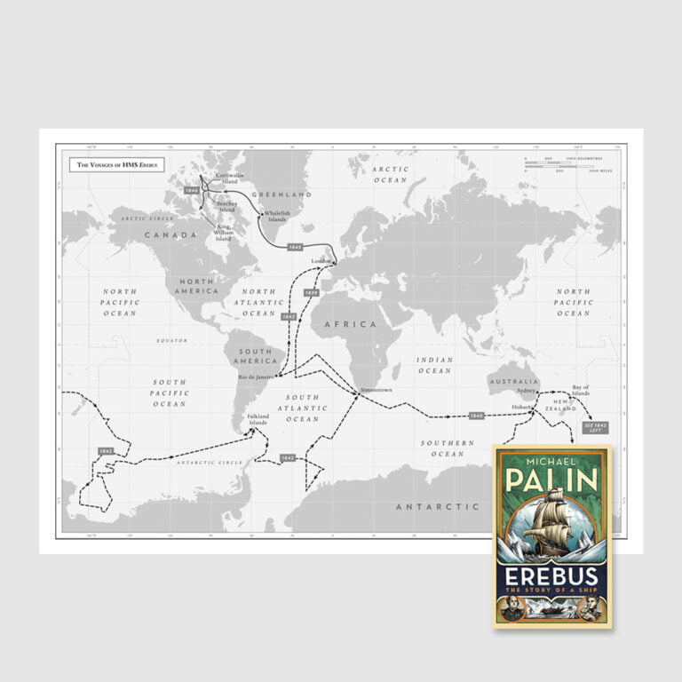 One of nine black and white maps for Michael Palin's 'Erebus'