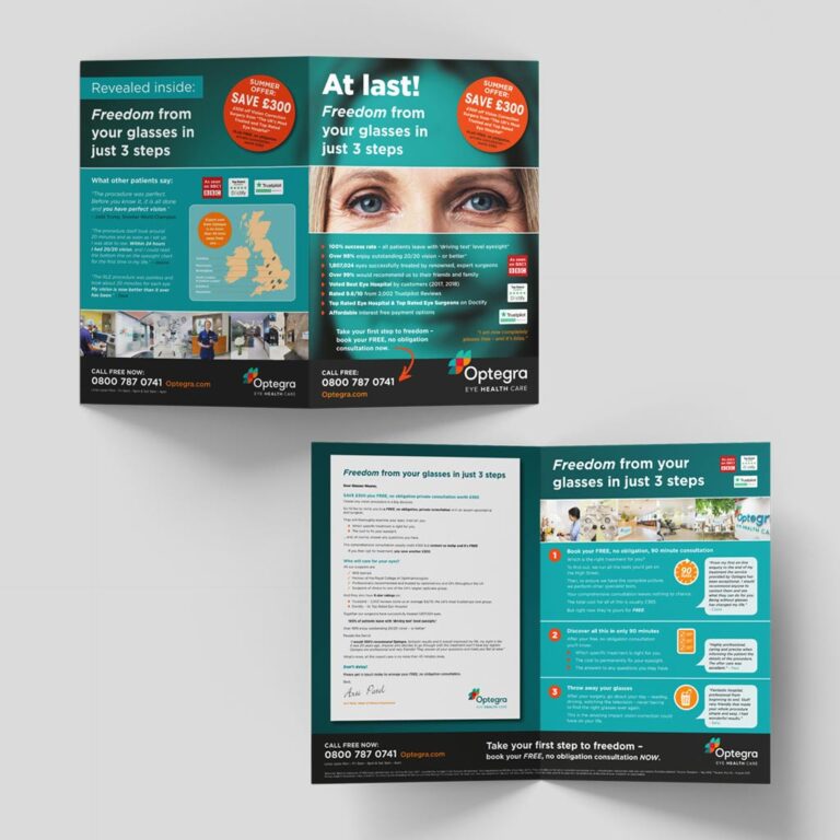 Campaign marketing literature - Four-page leaflet for Optegra Eye Health Care