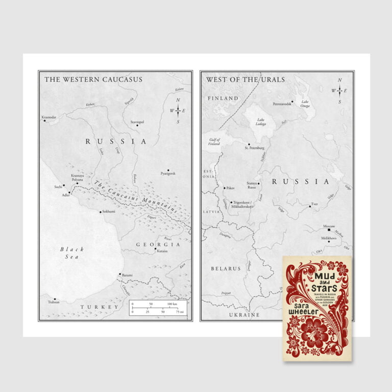 Two of three Russian travel maps for 'Mud and Stars'