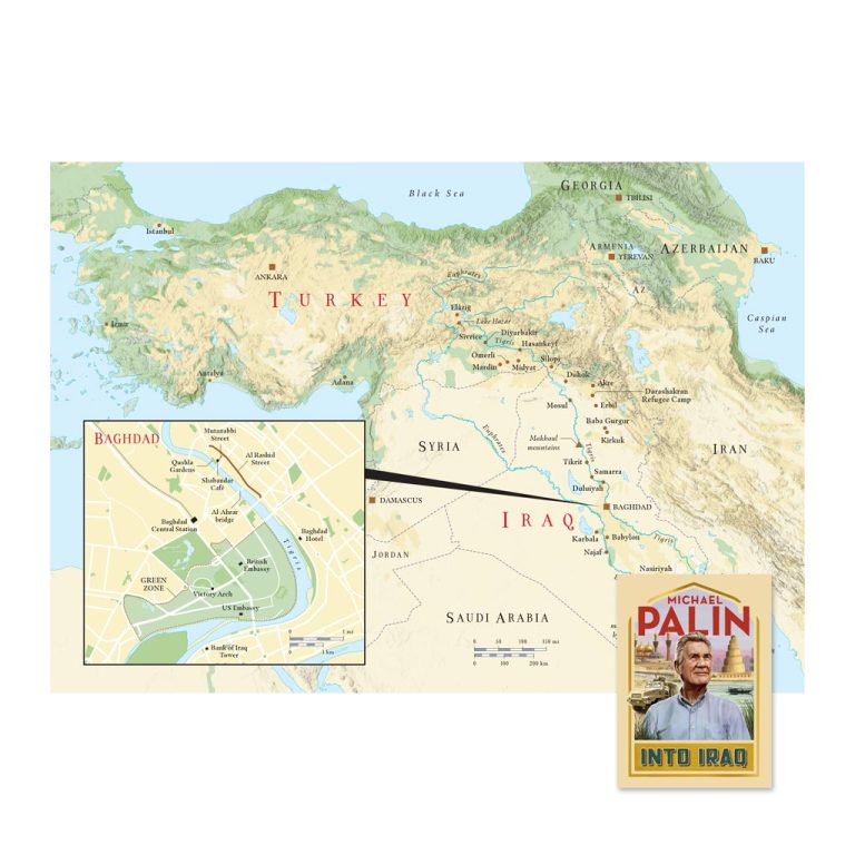 Full-colour map for Michael Palin's 'Into Iraq'
